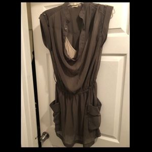 Olive green sheer dress with beige under dress